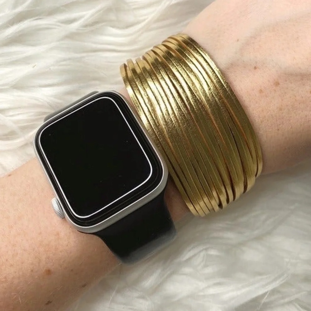 Gold Bracelet Strappy Western Leather Cuff Women’s Fashion Wrap Jewelry NEW